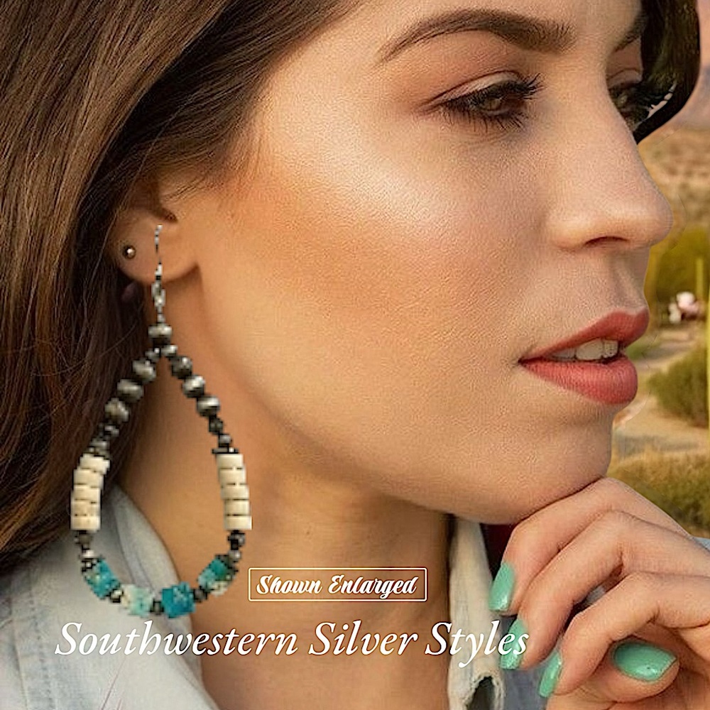 Turquoise Sea Sediment Navajo Pearls Inspired Style Sterling Silver Earrings